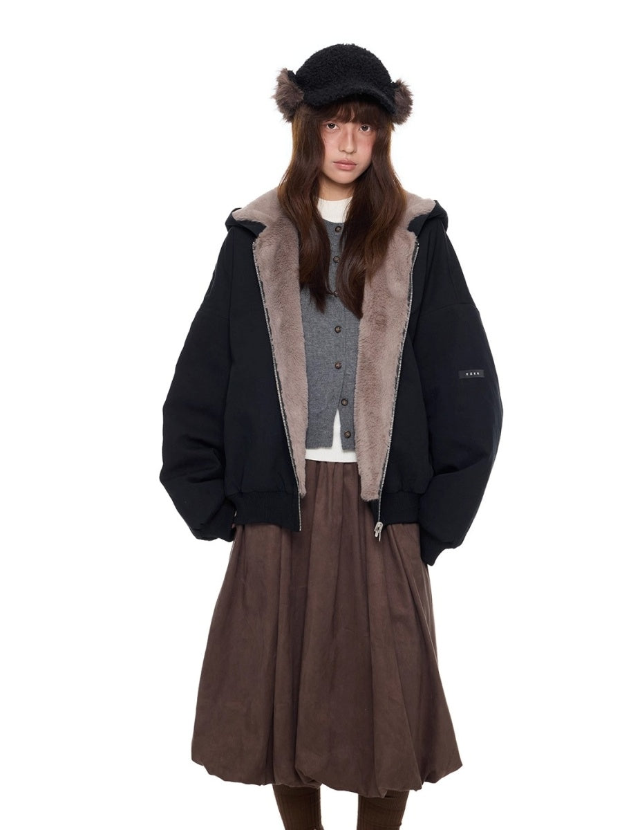 Imitation Fur Casual Hooded Jacket EZ244