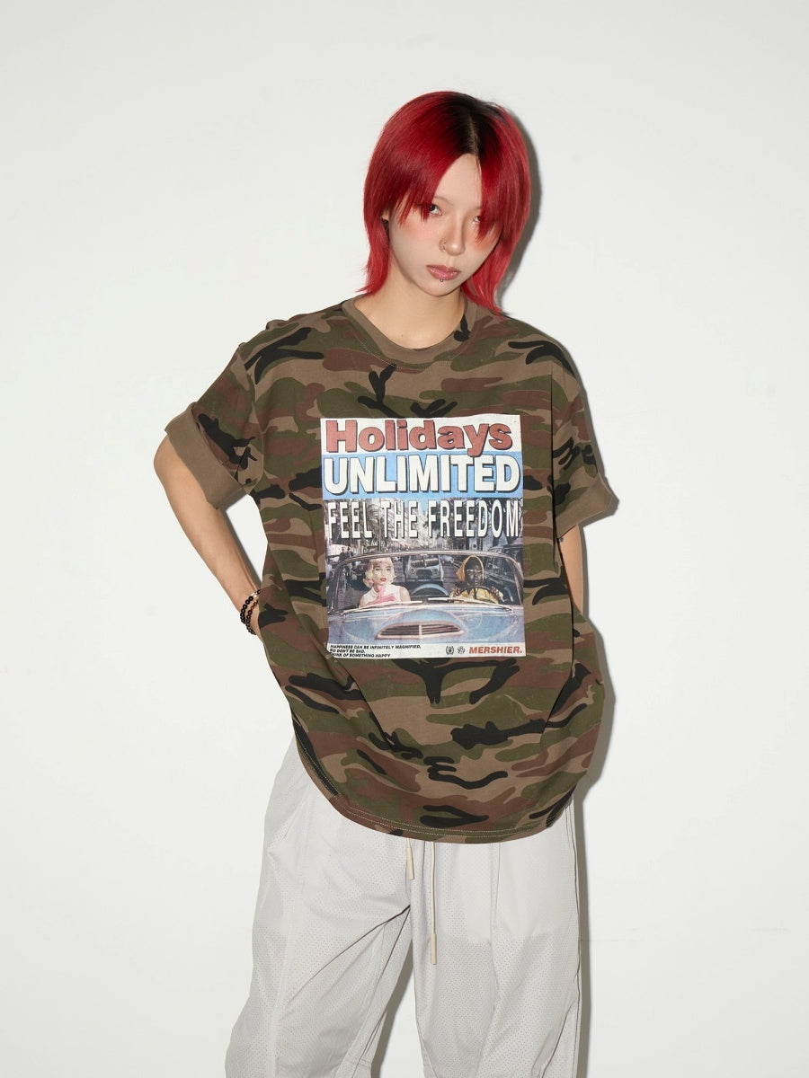 Graffiti Camouflage Letter Print T-shirt MN9023