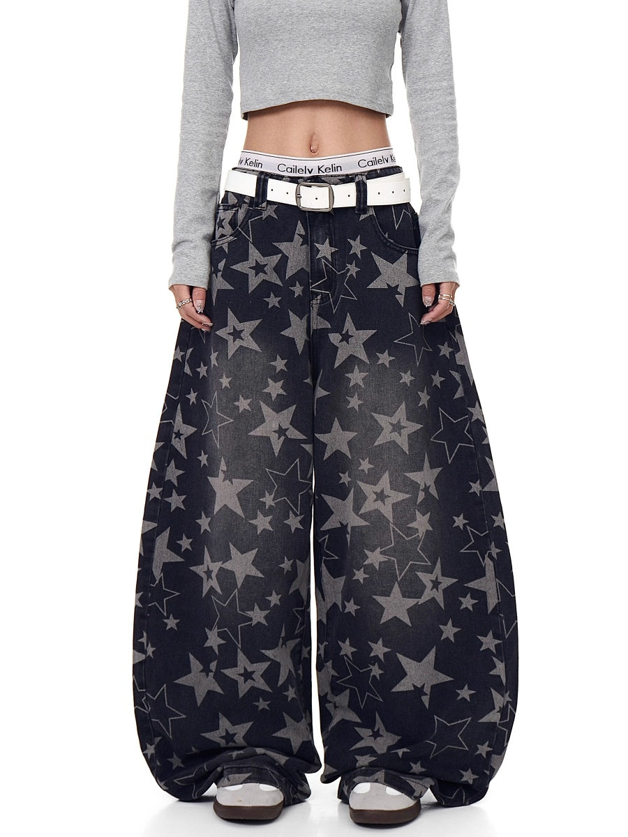 Stars Full Print Wide Curve Jeans BK7002