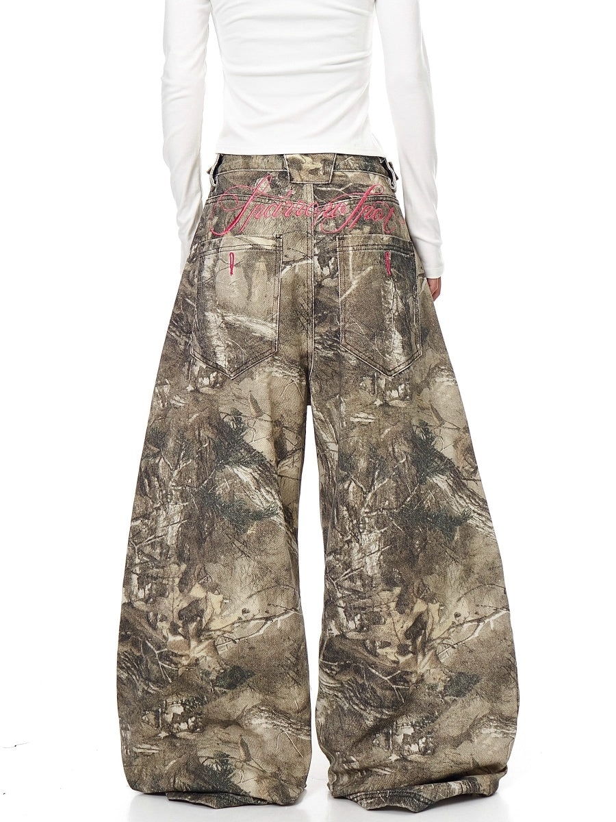 Letter Embroidered Camouflage Wide-leg Pants BK7018