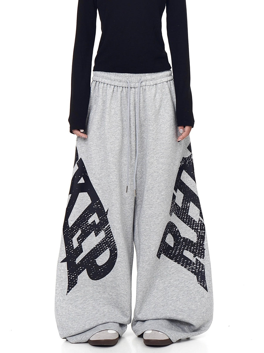 Letter Print Drawstring Scimitar Sweat Pants BK7042