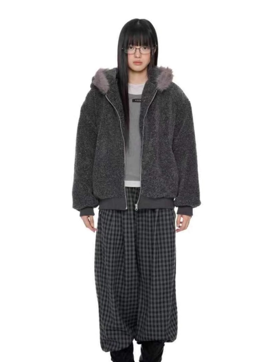 Fur Stitch Fleece Hooded Padded Jacket EZ263
