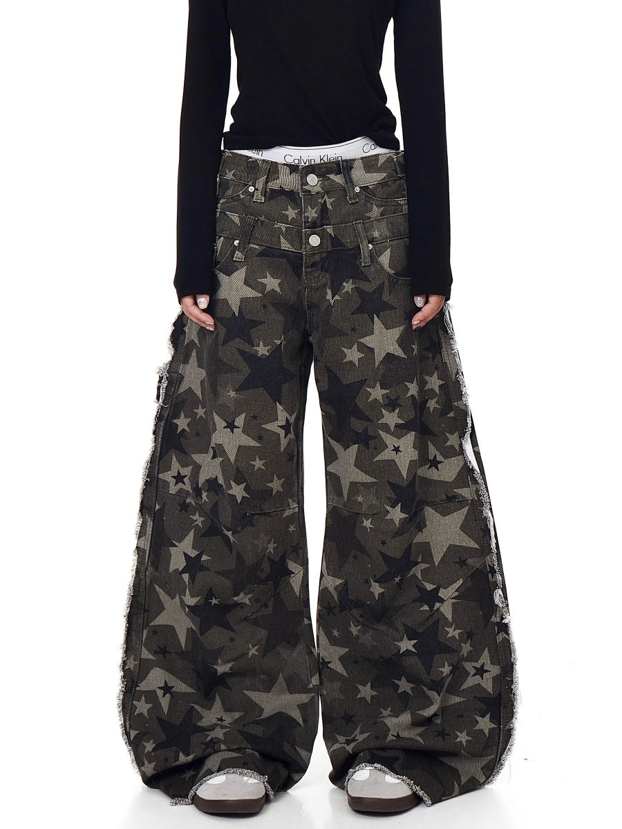 Double Waist Spliced Star Camouflage Cargo Pants BK7039