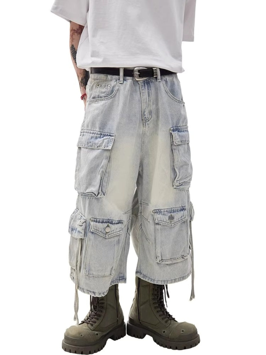 Vintage Wash Denim Cargo Half Pants MW10215