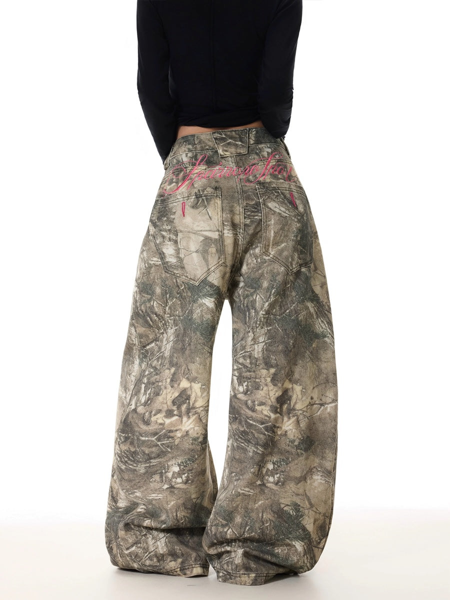 Camouflage Letter Embroidery Wide Pants MW10289