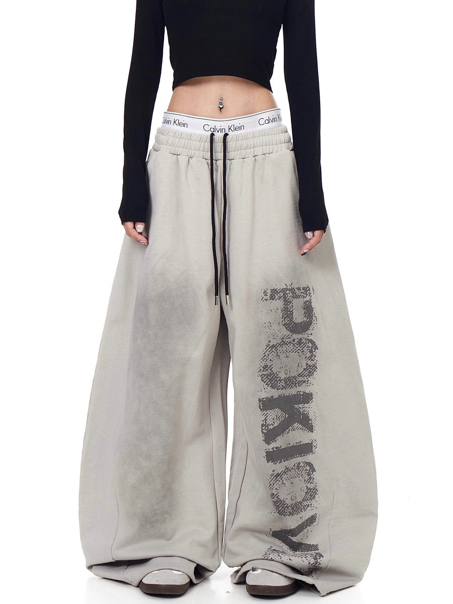 Distressed Letter Print Sweat Pants BK7048