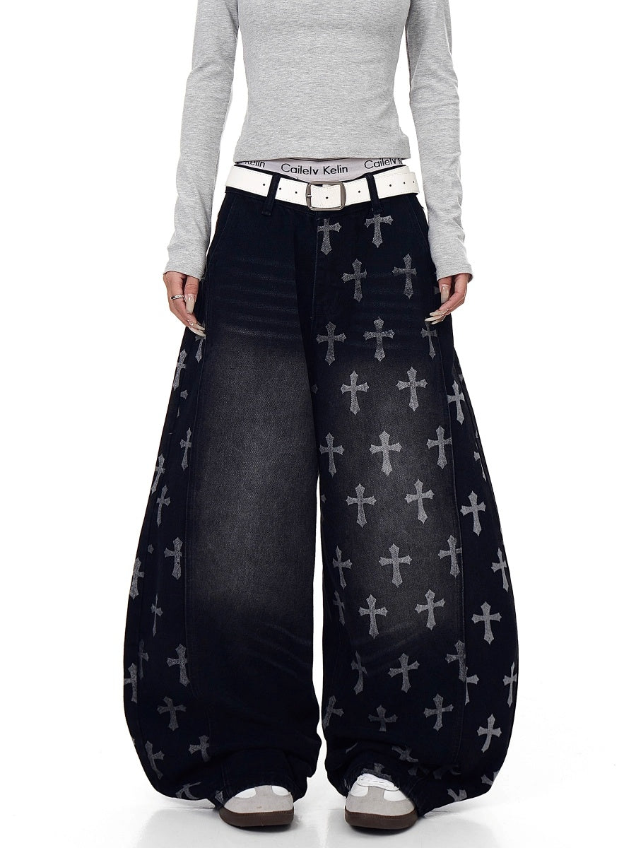 Vintage Cross Print Scimitar Jeans BK7032
