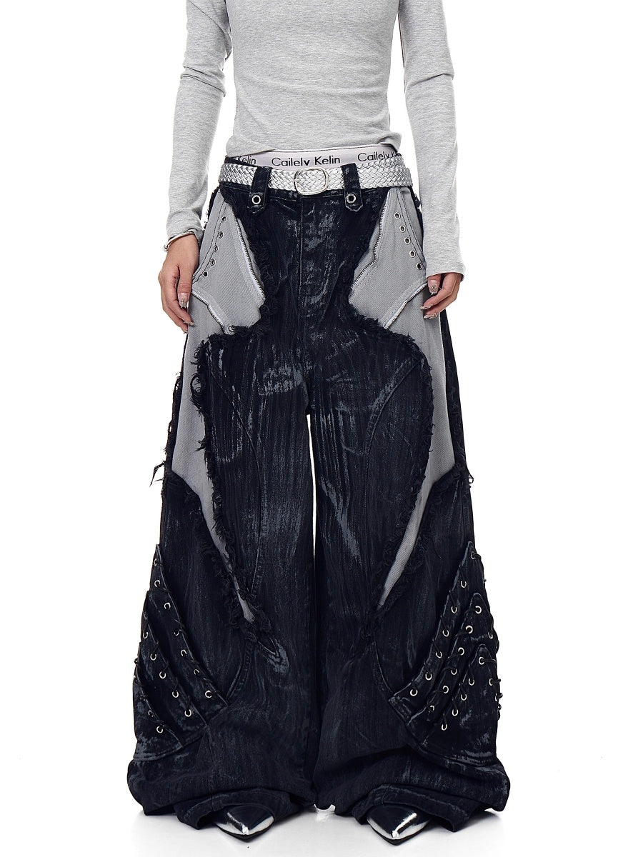 Industry Old Stained Patchwork Wide-leg Jeans BK7017