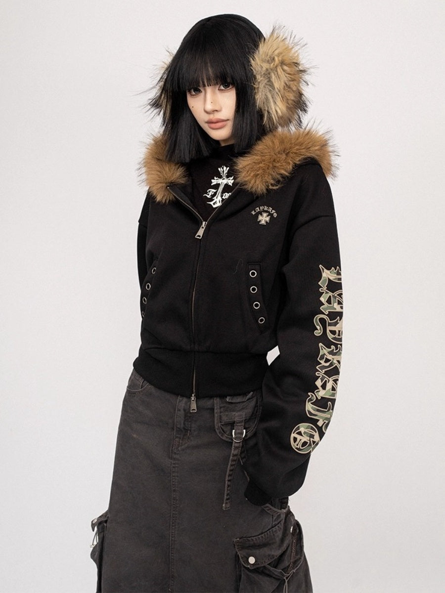 Fur Collar Hooded Short Sweat Jacket MW10291