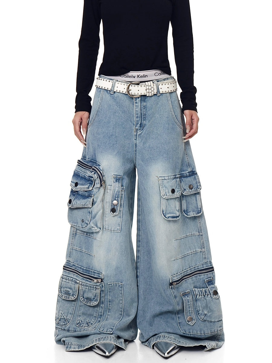 Washed Wide Buggy Cargo Jeans BK7028