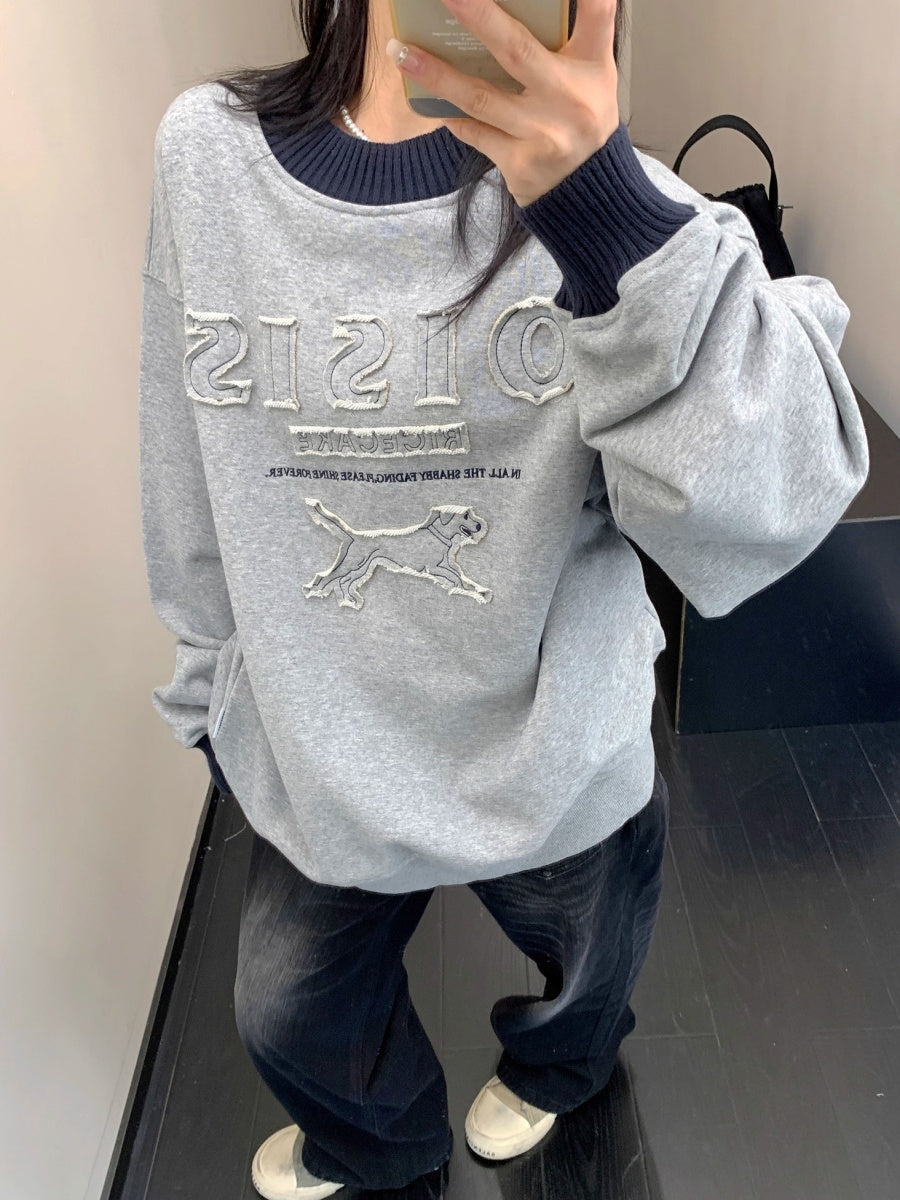 Cartoon Patch Embroidery Crew Neck Sweat OS2055