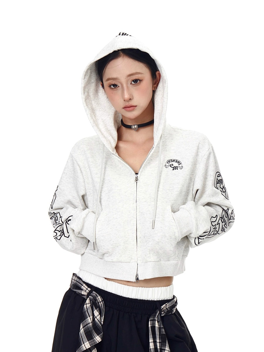 Gothic Letter Print Hooded Sweat Jacket MW10287