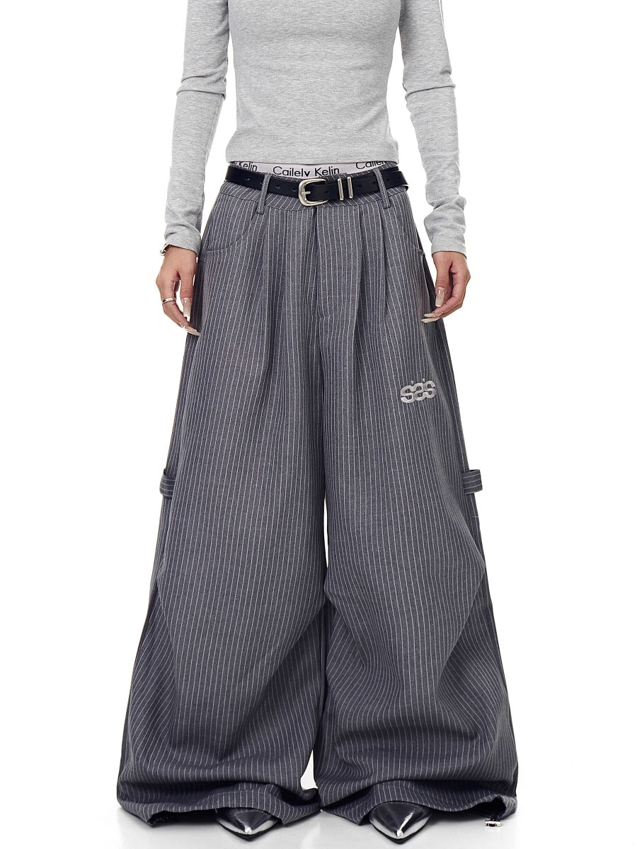 Striped Tuck Wide Painter Pants BK7033
