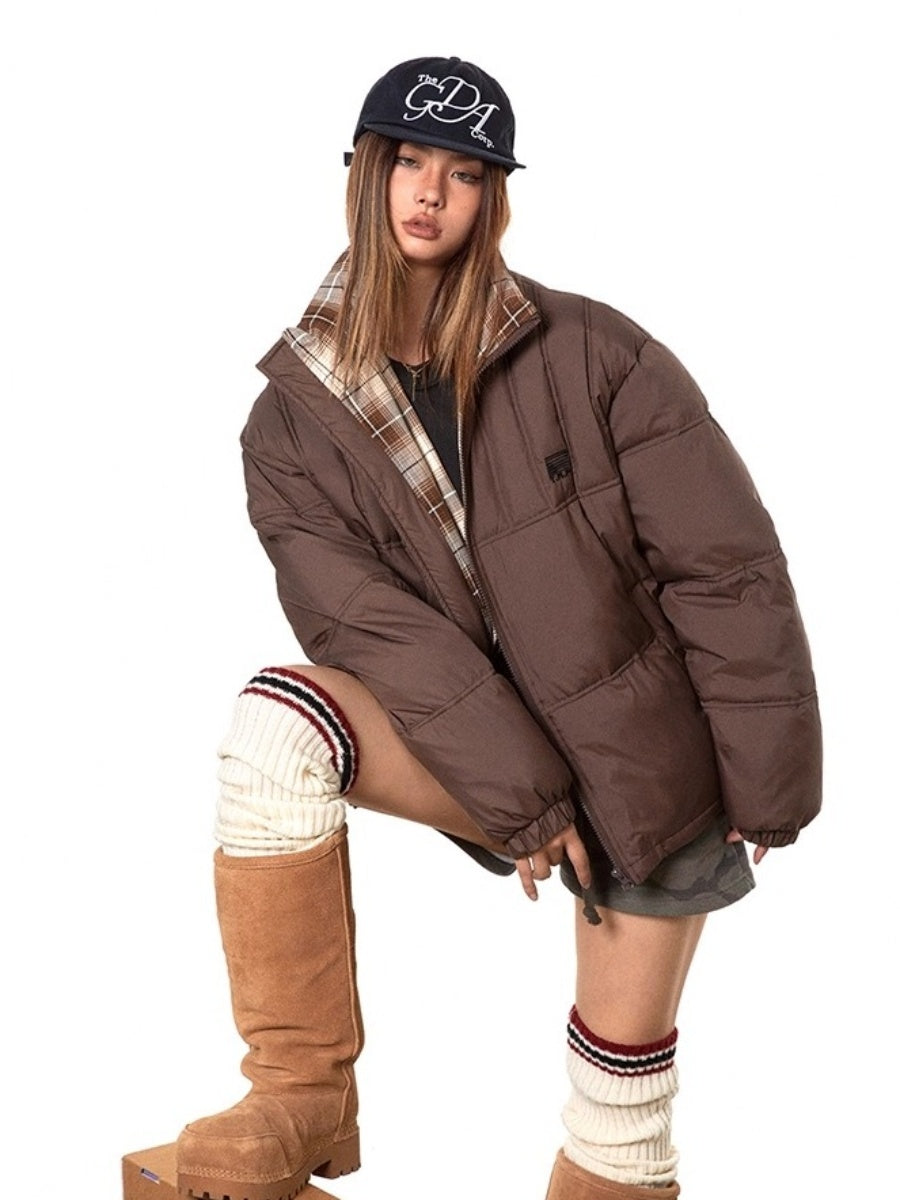 Stand Collar Check Patchwork Padded Jacket TP9002
