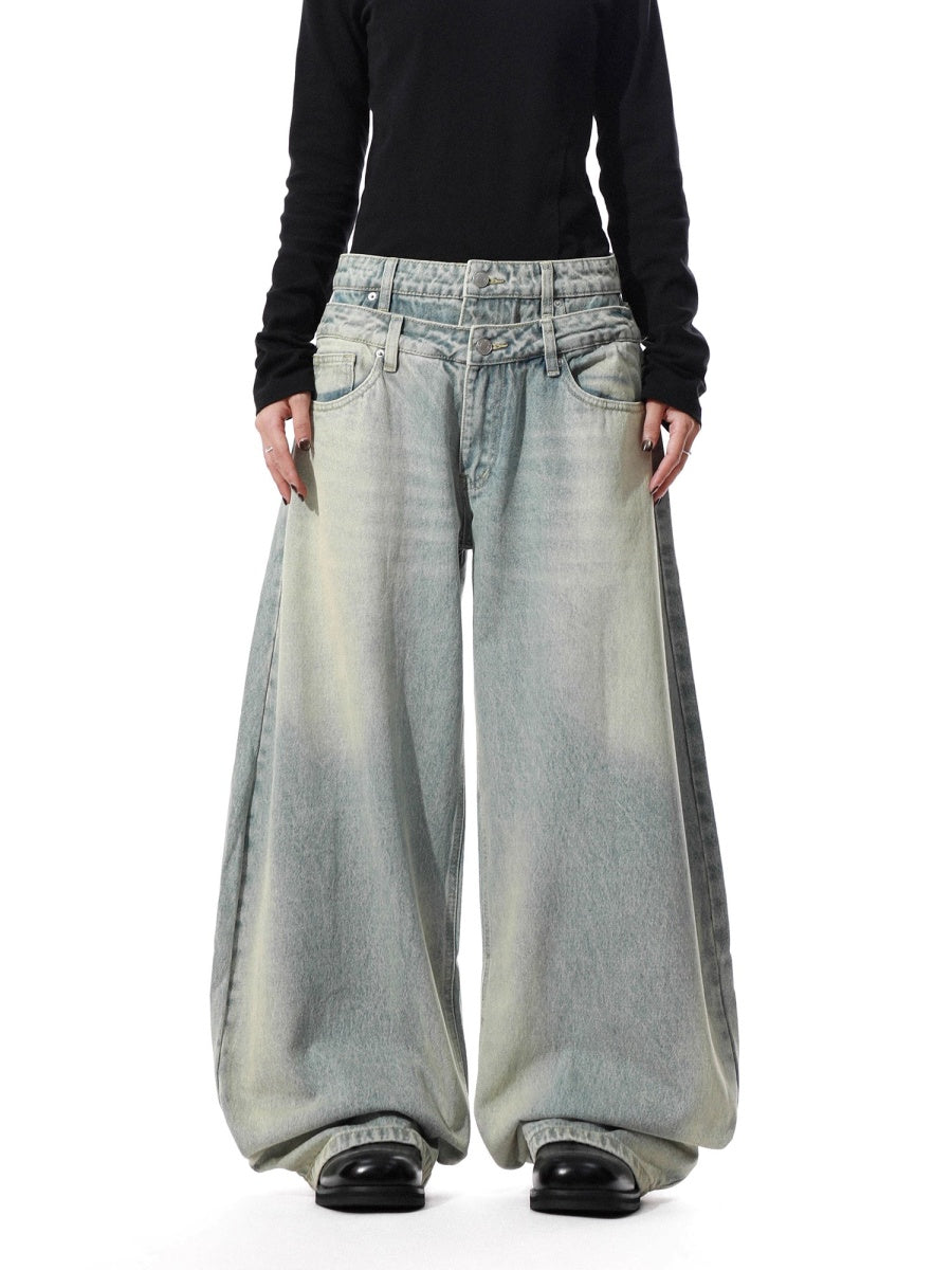 Double Waist Washed Loose Curve Jeans MR8029