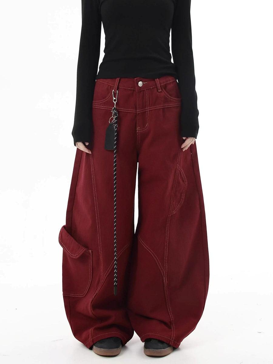 Stitch Wide Curve Pants With Charm BK7025