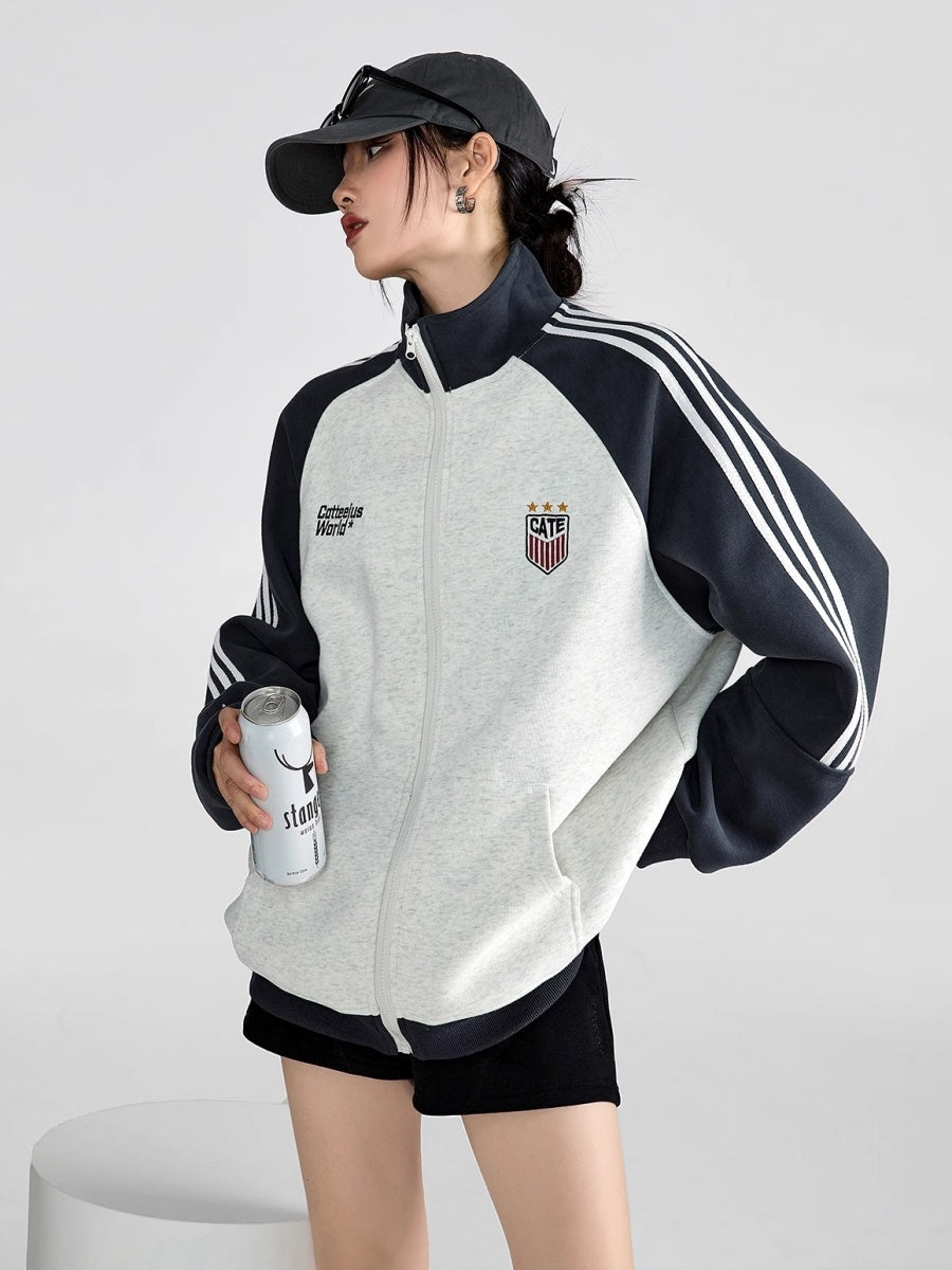 Stand-Collar Sports Sweat Zip Jacket IC9117
