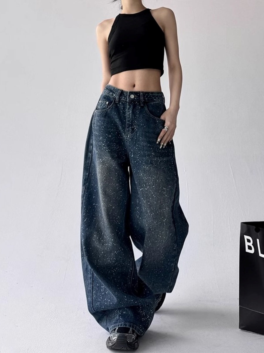 Ink Splash High-waisted Wide-leg Jeans MW10200