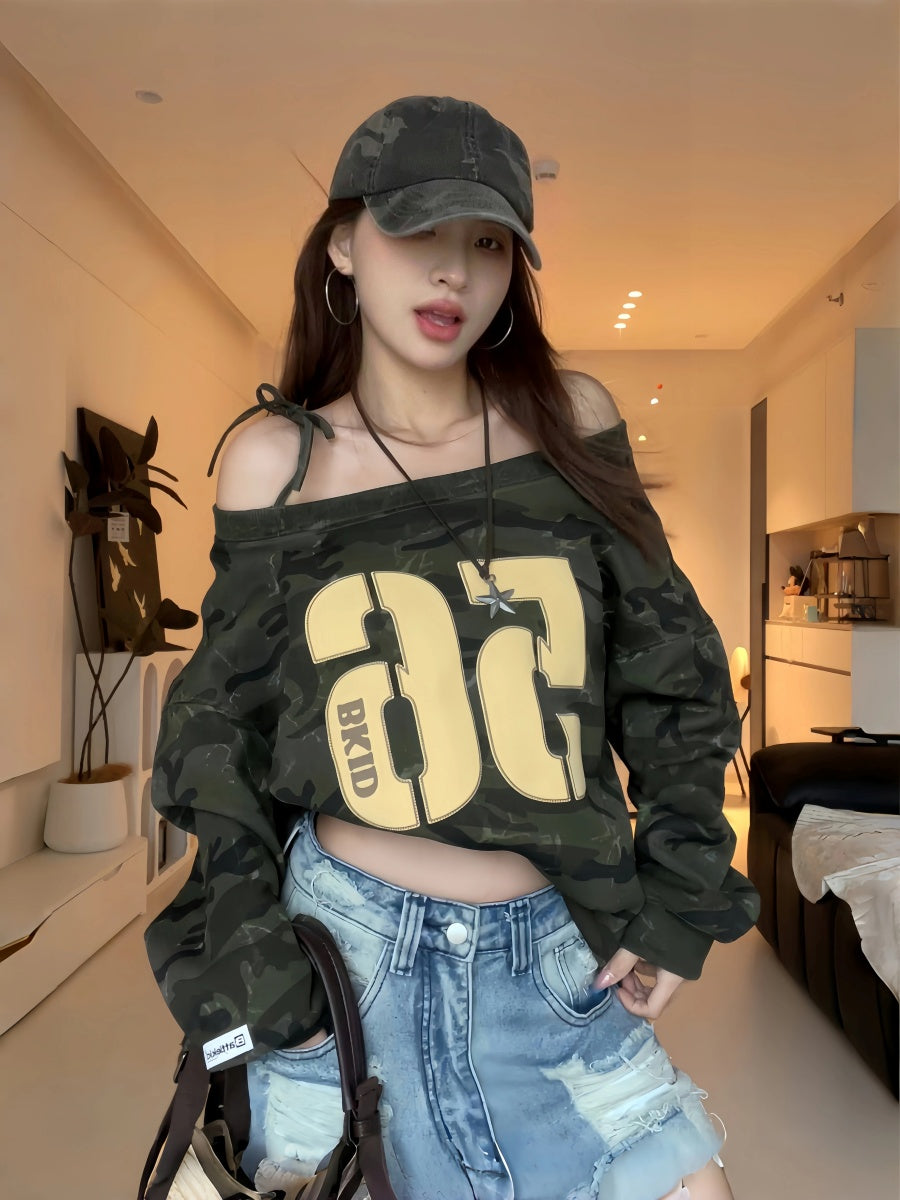 Camouflage One-shoulder Sweat MW10269