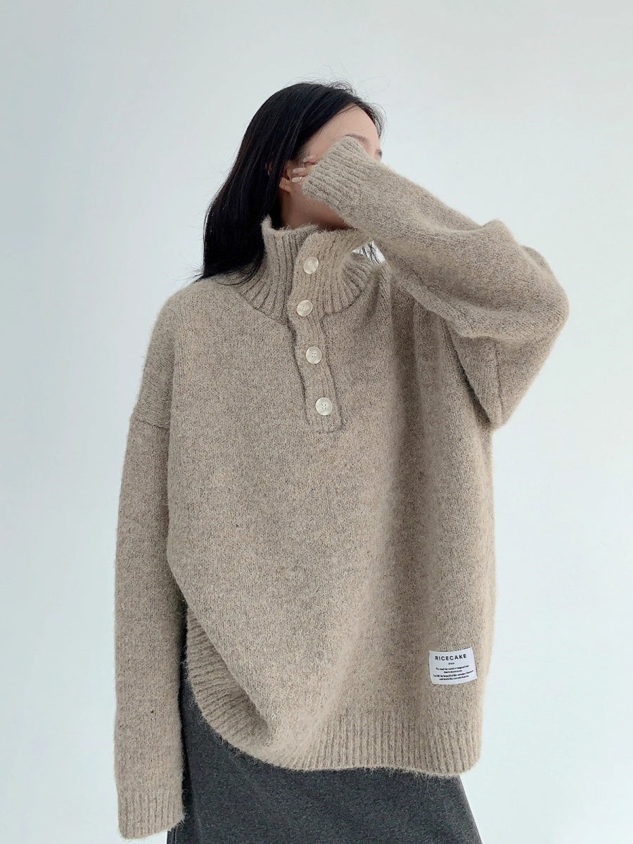 High Neck Half-Button Loose Sweater OS2054