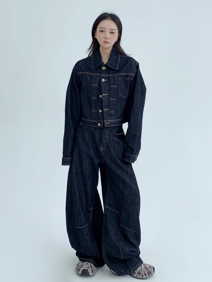 【上下別売り】Cropped Denim Jacket + Wide Curve Jeans MW10243