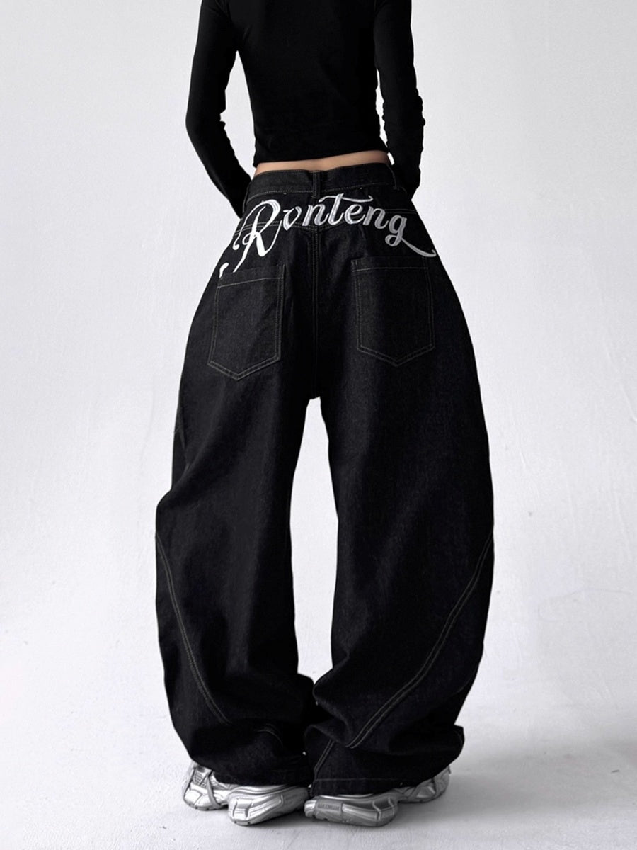 Graffiti Back Print Loose Curve Jeans MW10228