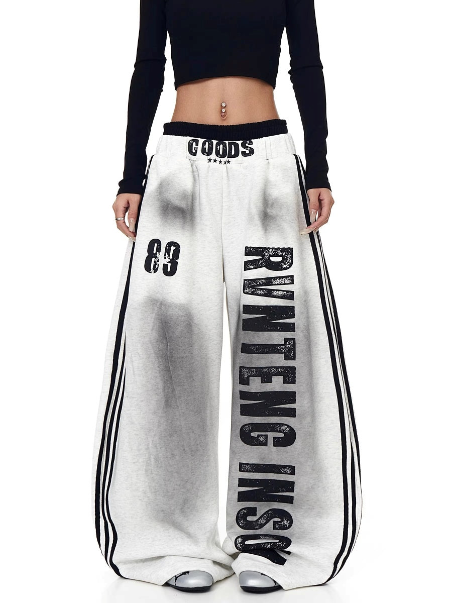 Double-waist Smuge Letter Printed Sweat Pants MW10385