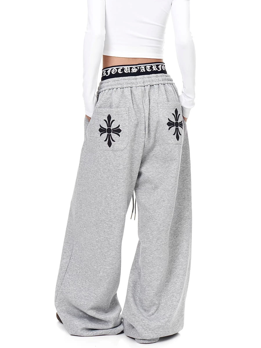 Cross Print Double-Waist Band Sweat Pants MW10389