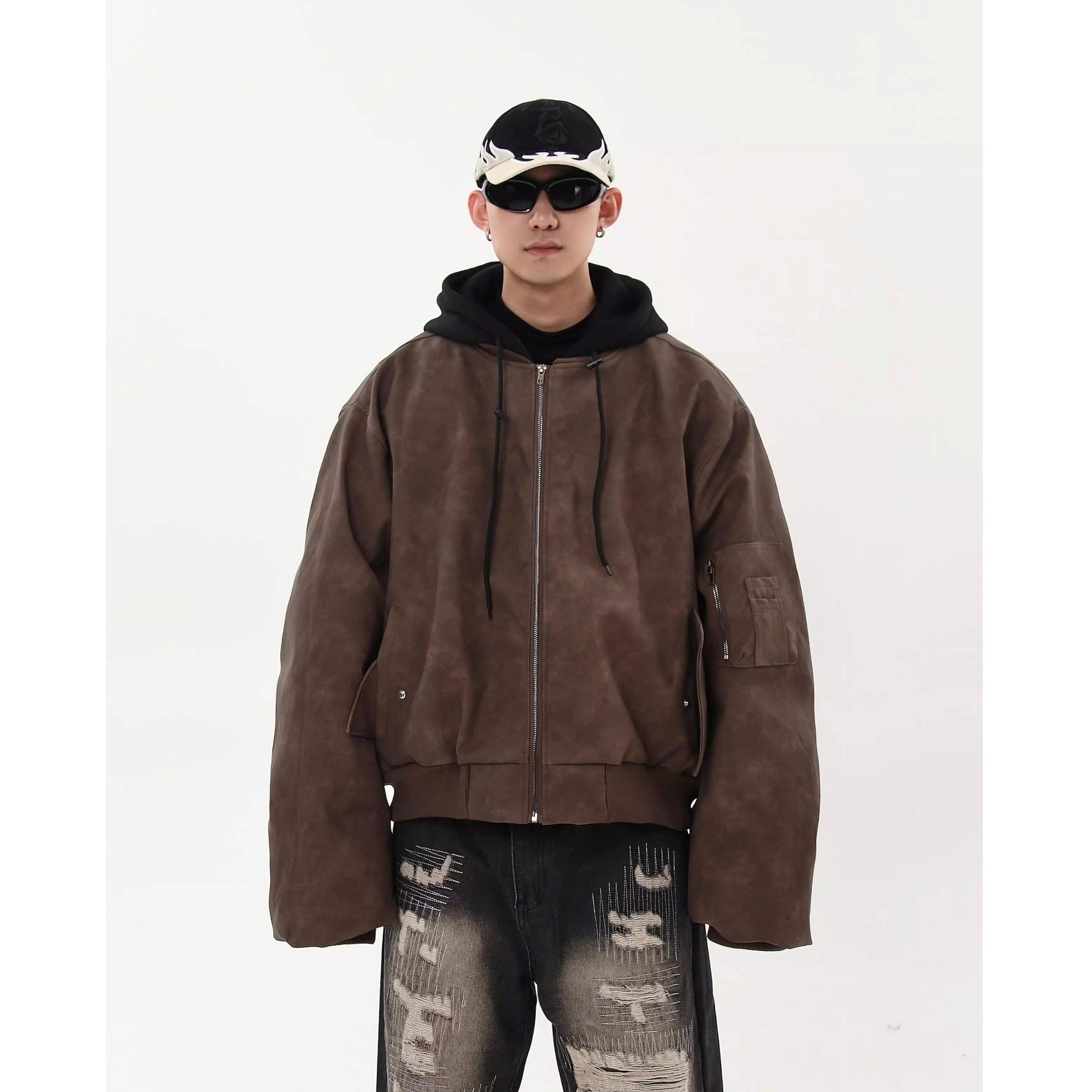 Vintage Fake Layered Hooded Flight Jacket BK7064