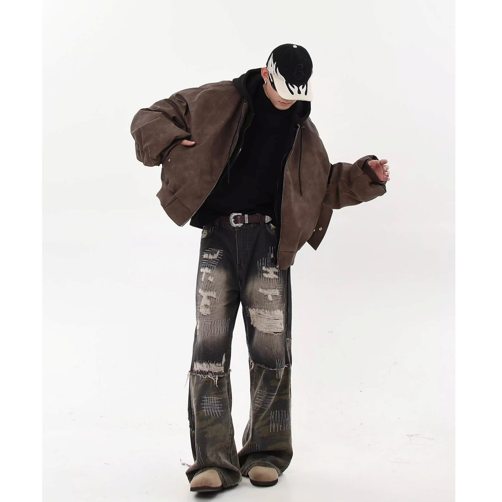 Vintage Fake Layered Hooded Flight Jacket BK7064