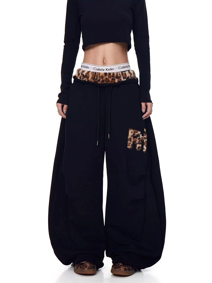 Leopard Patchwork Loose Sweat Pants MW10390