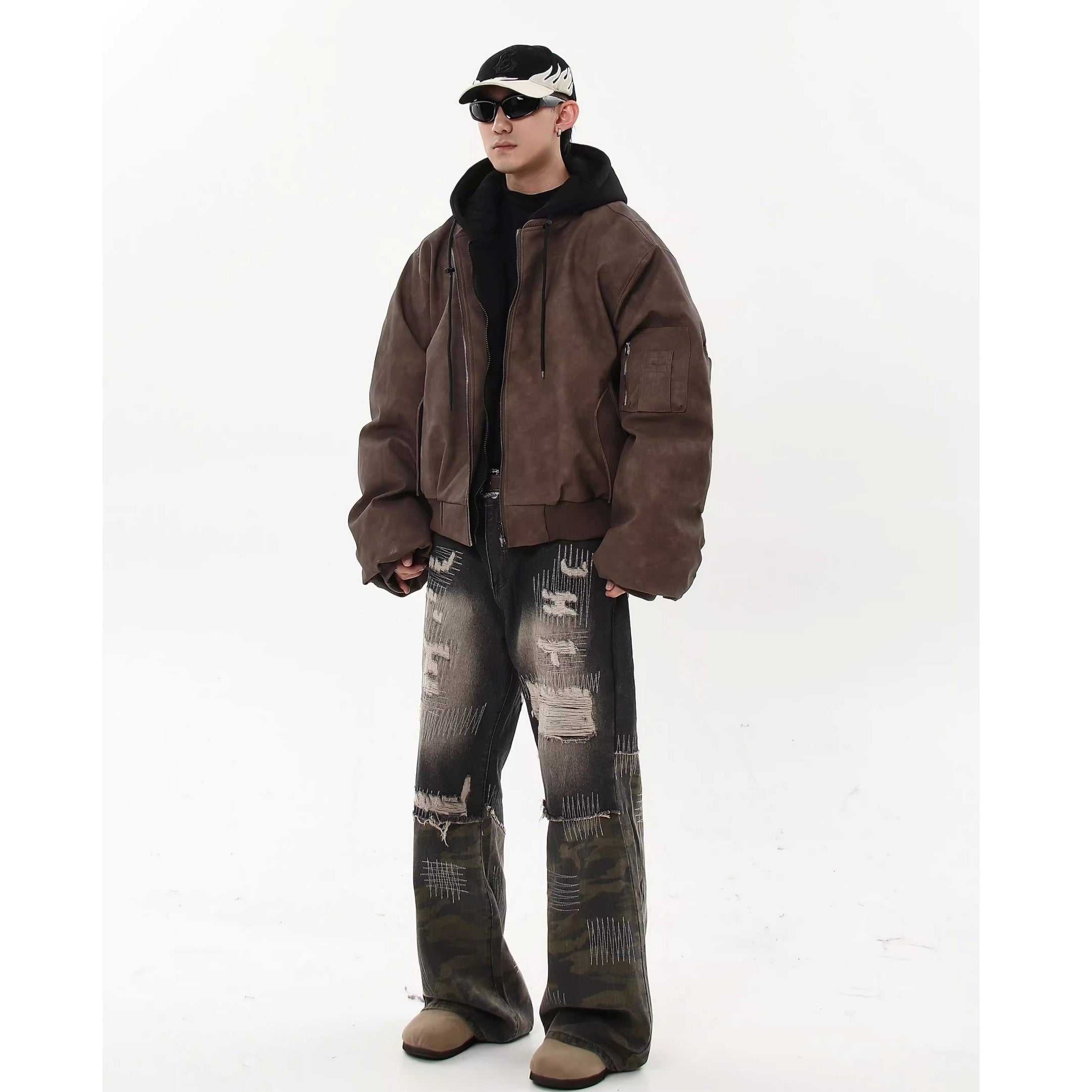 Vintage Fake Layered Hooded Flight Jacket BK7064