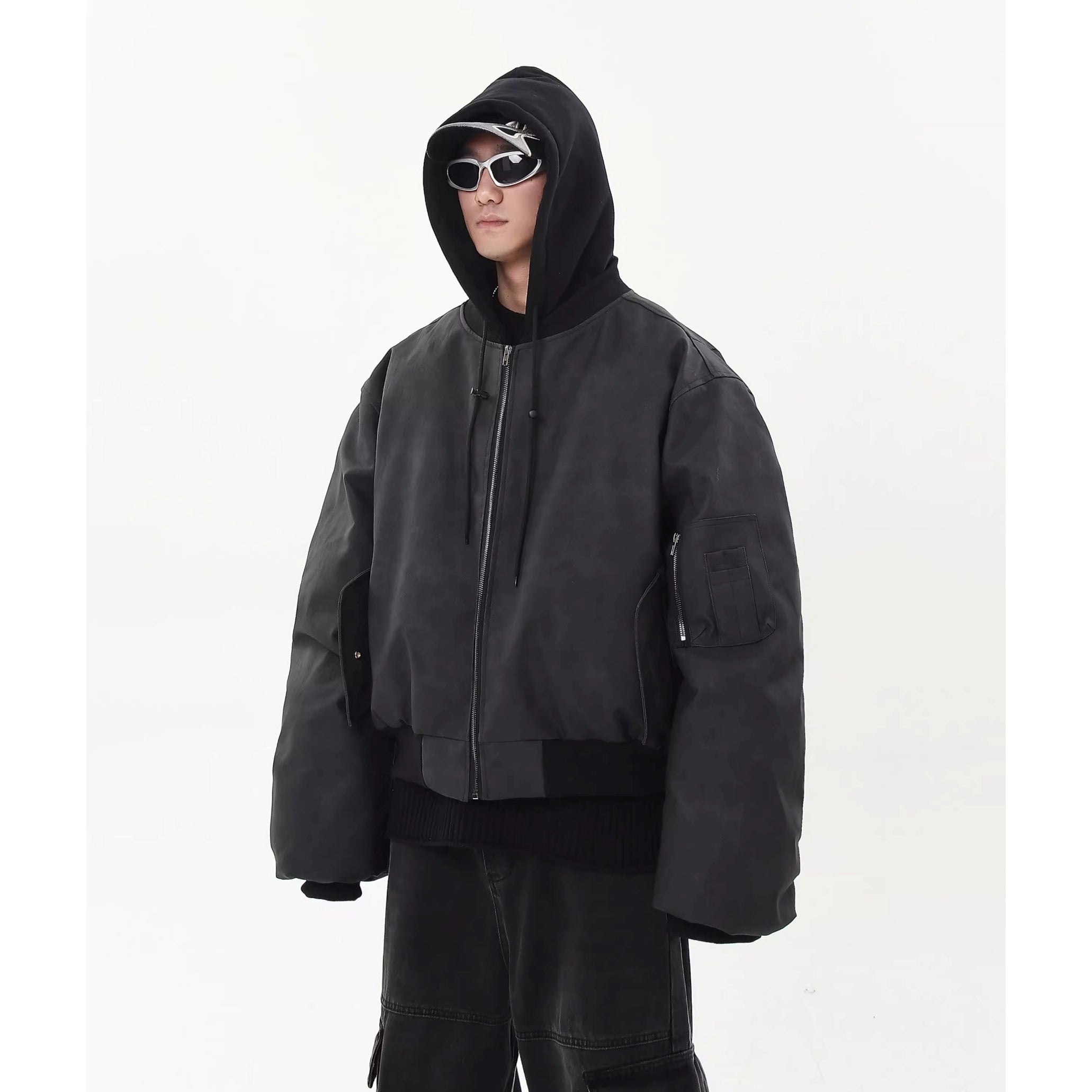 Vintage Fake Layered Hooded Flight Jacket BK7064