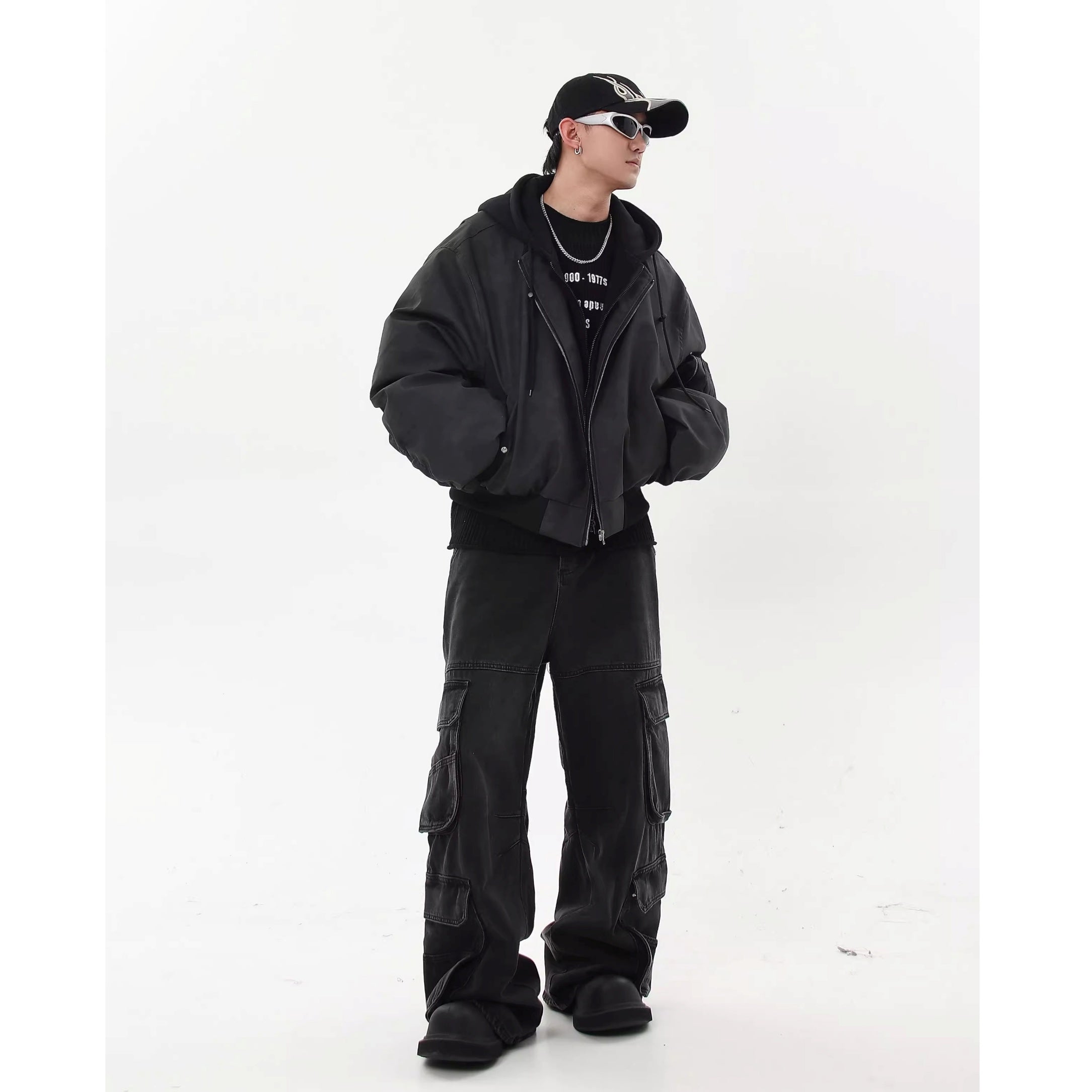 Vintage Fake Layered Hooded Flight Jacket BK7064