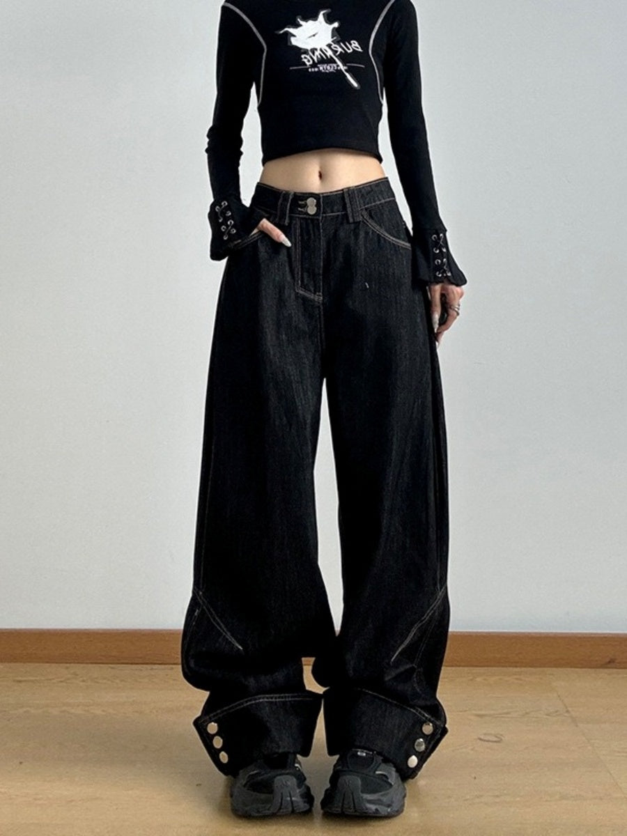 Cuff Design Loose Straight Jeans MW10187