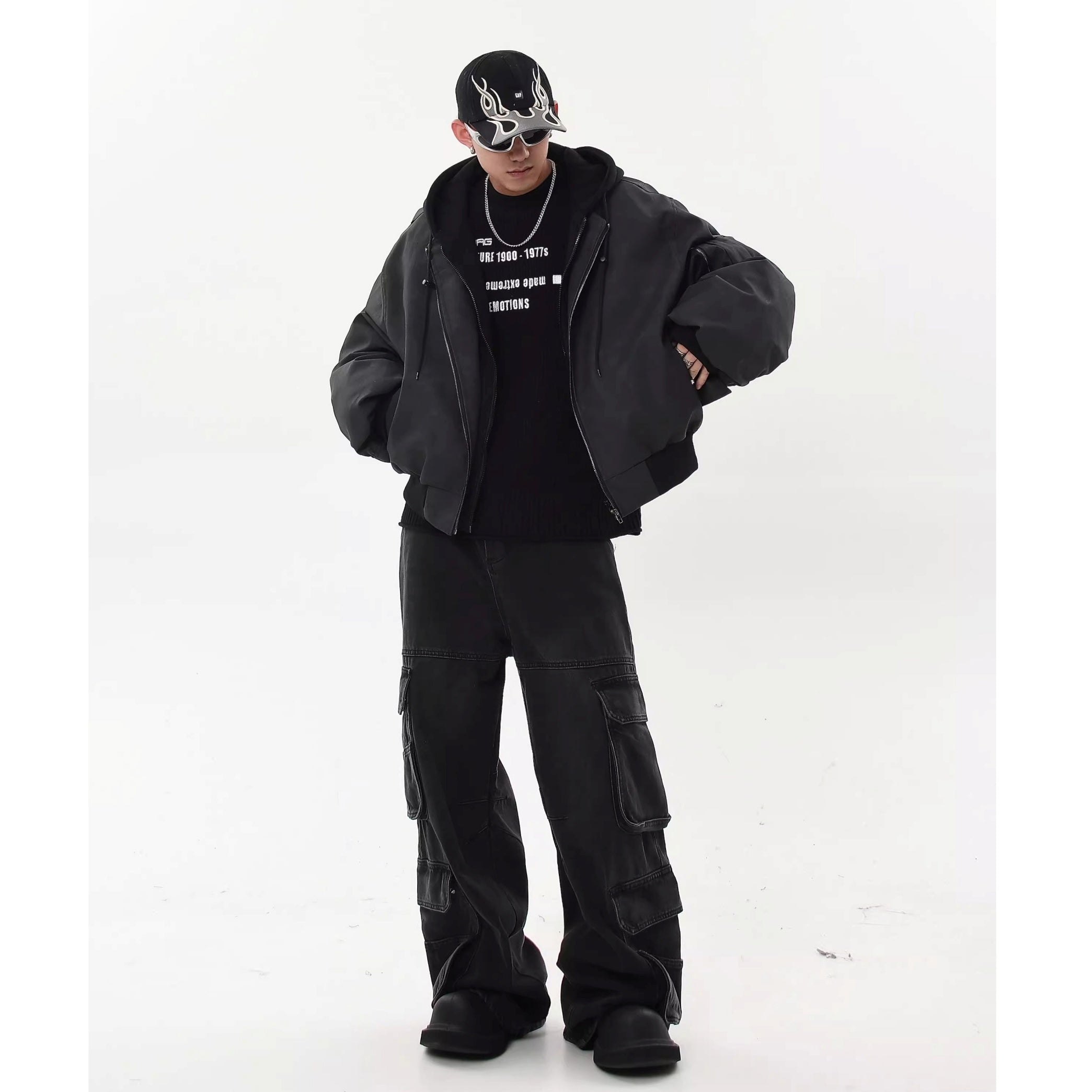 Vintage Fake Layered Hooded Flight Jacket BK7064