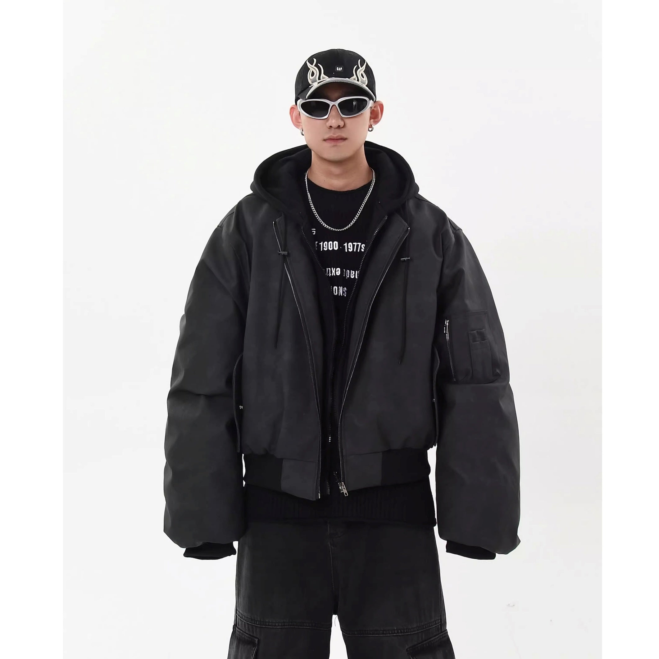 Vintage Fake Layered Hooded Flight Jacket BK7064