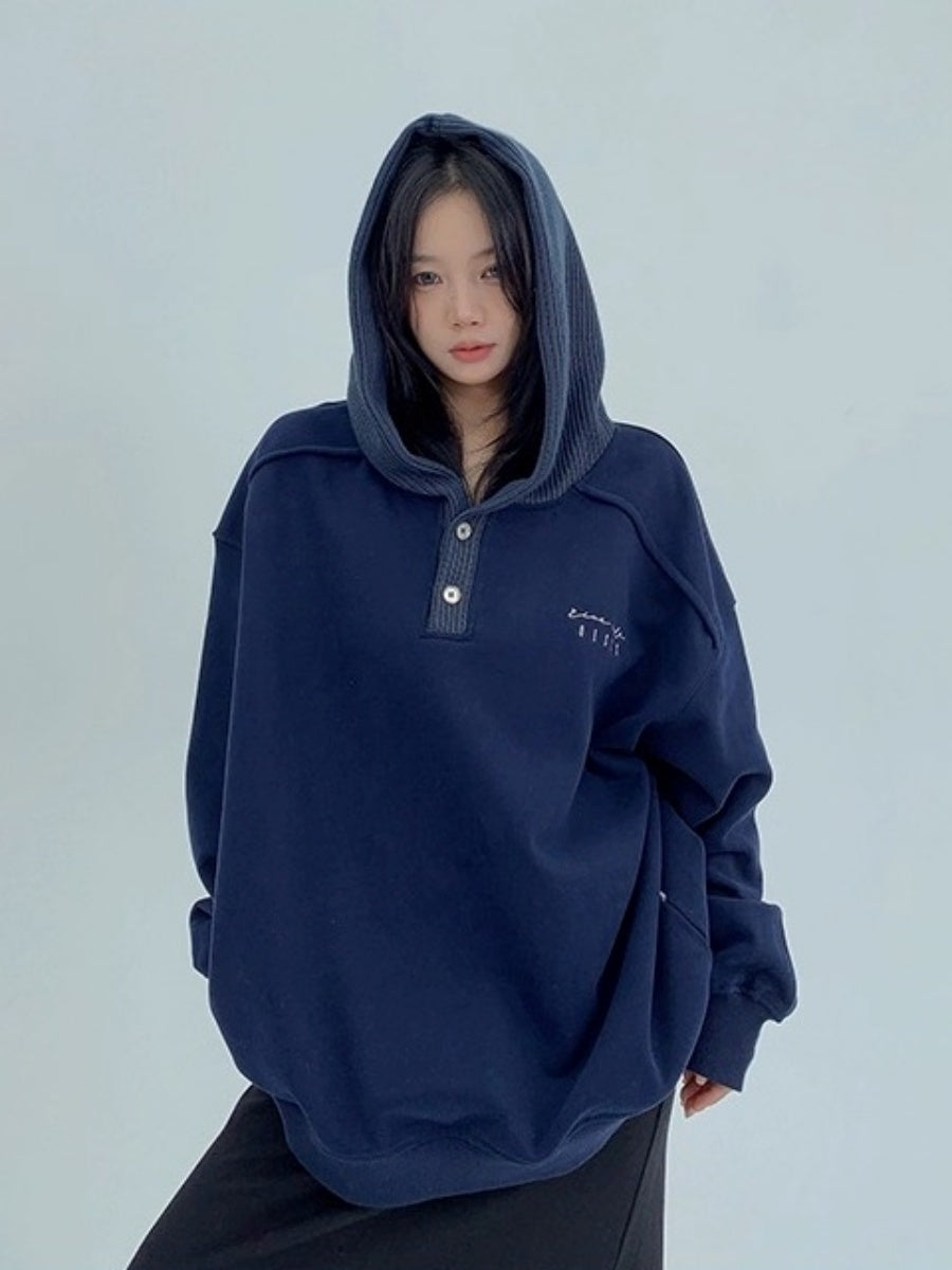 Knit Patchwork Design Oversize Hoodie OS2066