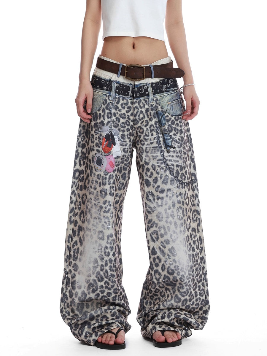Double Waist Leopard Print Jeans VI2013