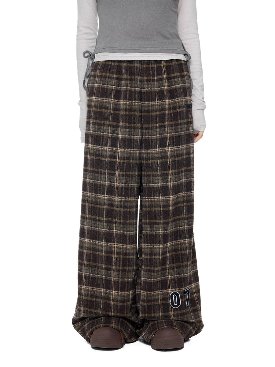 Appliqué Retro Plaid Wide Pants EZ269