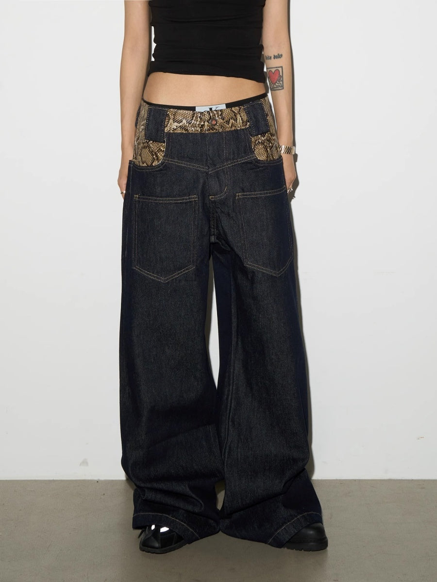 Snakeskin Waist Stitching Buggy Jeans MN9014
