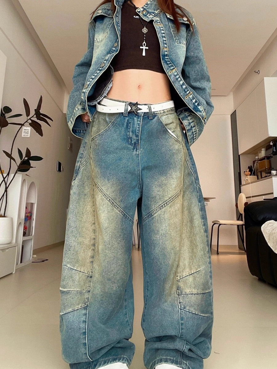 Wash Three-dimensional Deconstruction Loose Curve Jeans MW10268