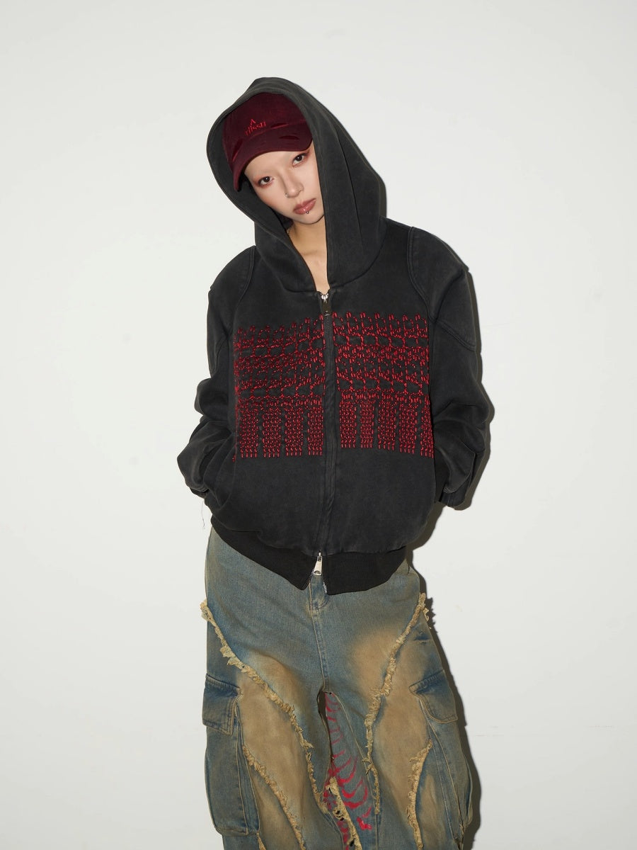 Embroidery Patch Washed Hooded Parka MN9050