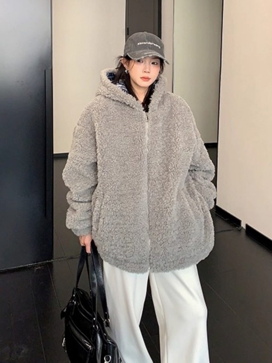 Loose Hooded Boa Jacket OS2072