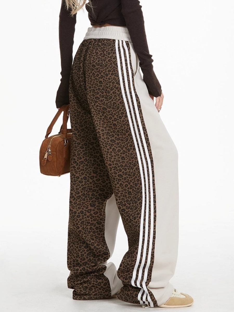 Side Line Leopard Print Panel Sweat Pants MW10280