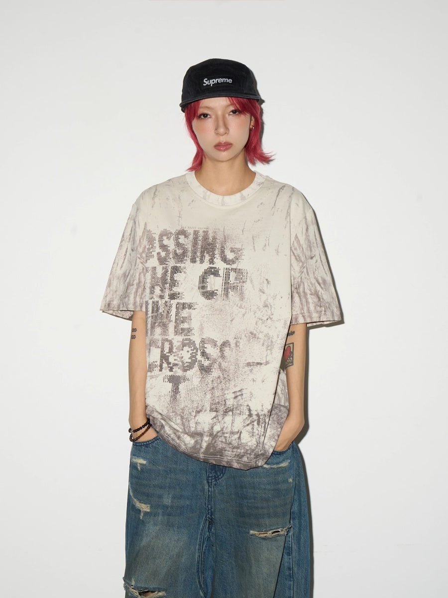 Letter Mottled Print T-shirt MN9008