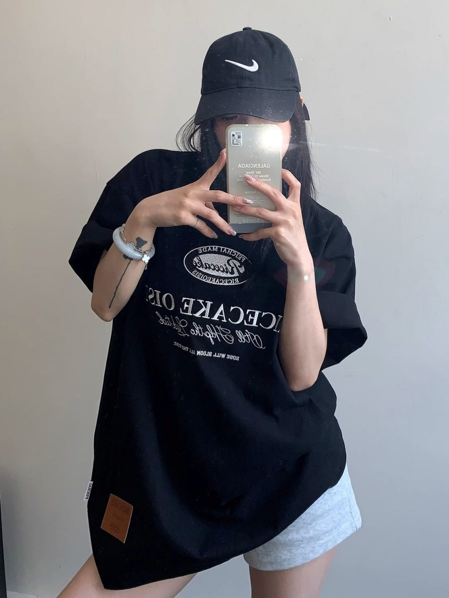 Embroidery Simple Loose T-Shirt MW10175