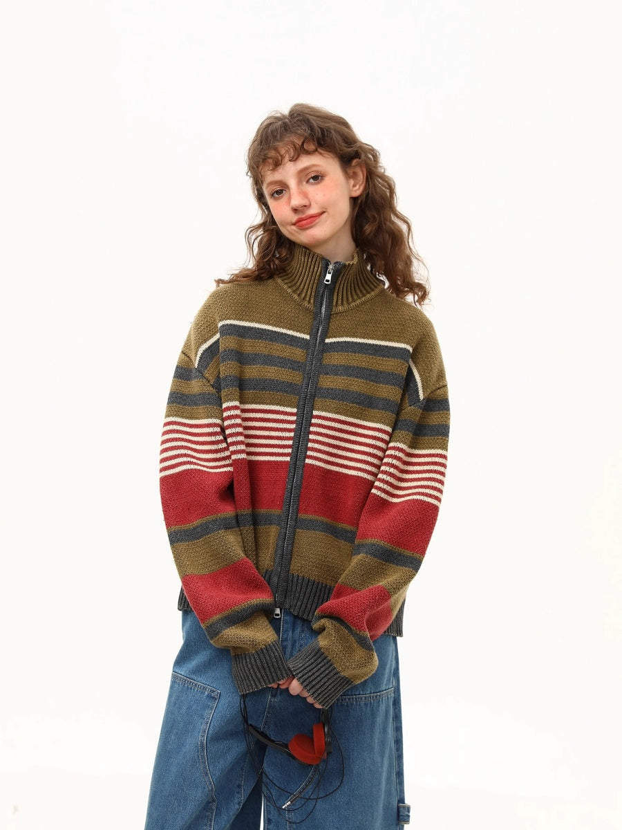 Retro Border Stand Collar Knit Jacket MW10266
