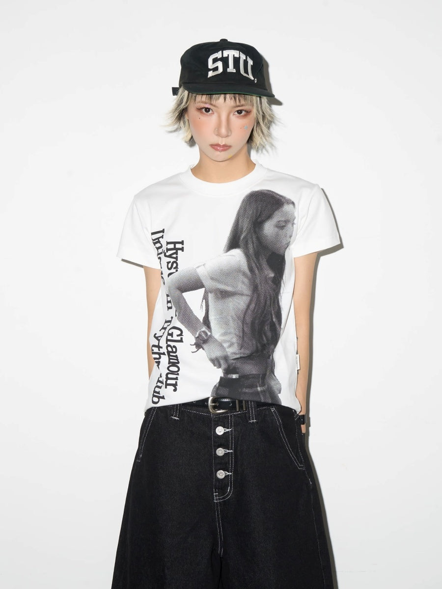 Portrait Letter Print Slim T-shirt MN9019