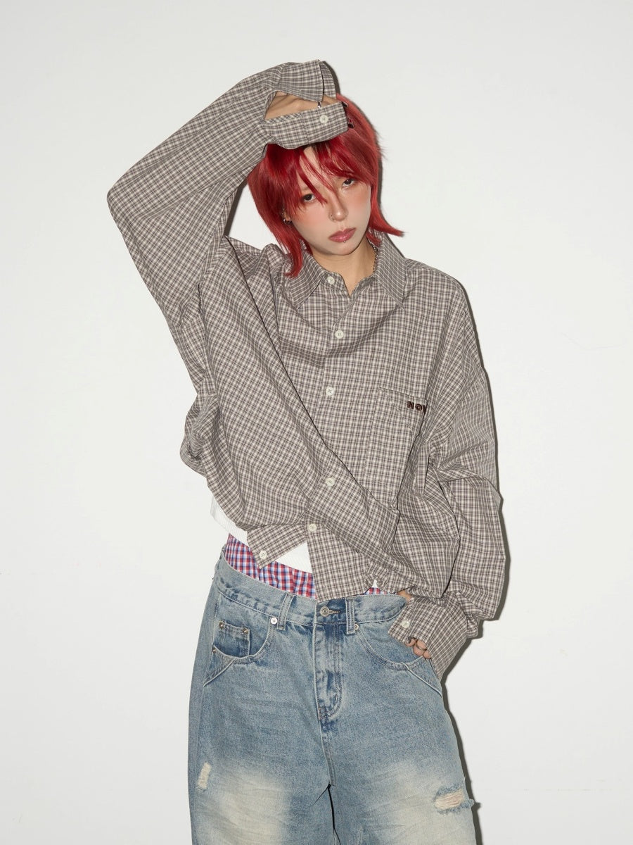Retro Plaid Cropped Shirt Jacket MN9005